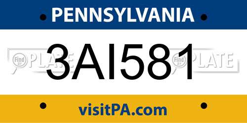 3AI581 Pennsylvania License Plate
