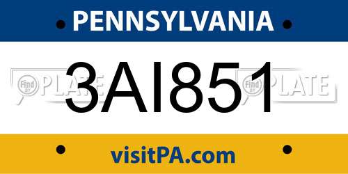 3AI851 Pennsylvania License Plate