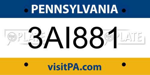 3AI881 Pennsylvania License Plate