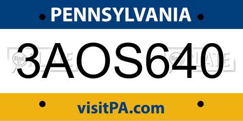 3AOS640 Pennsylvania License Plate