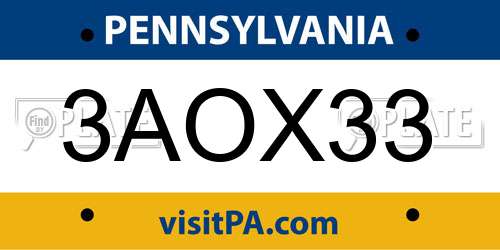 3AOX33 Pennsylvania License Plate