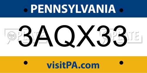 3AQX33 Pennsylvania License Plate