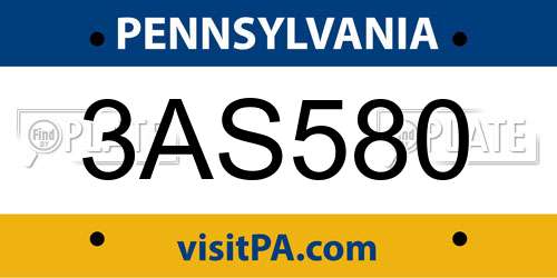 3AS580 Pennsylvania License Plate
