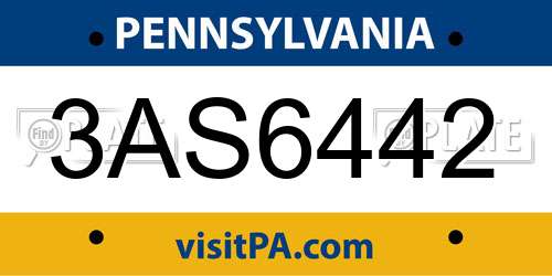 3AS6442 Pennsylvania License Plate