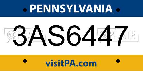 3AS6447 Pennsylvania License Plate