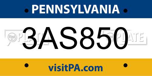 3AS850 Pennsylvania License Plate