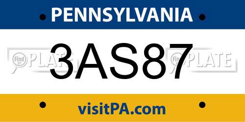 3AS87 Pennsylvania License Plate
