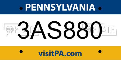 3AS880 Pennsylvania License Plate