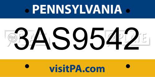 3AS9542 Pennsylvania License Plate