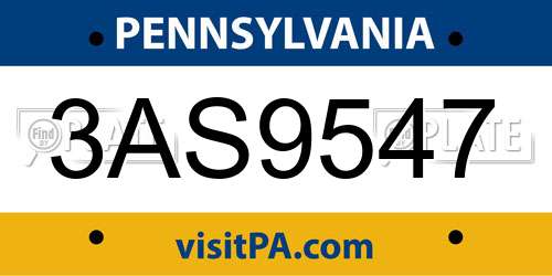 3AS9547 Pennsylvania License Plate