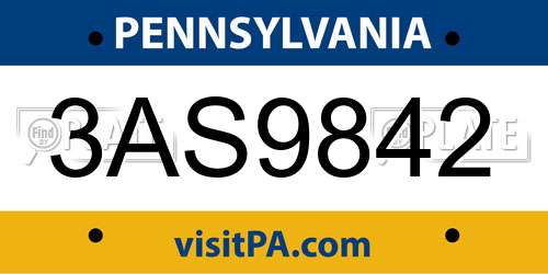 3AS9842 Pennsylvania License Plate