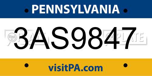 3AS9847 Pennsylvania License Plate