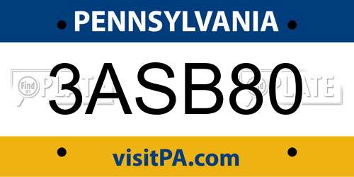 3ASB80 Pennsylvania License Plate
