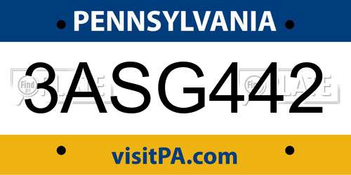 3ASG442 Pennsylvania License Plate