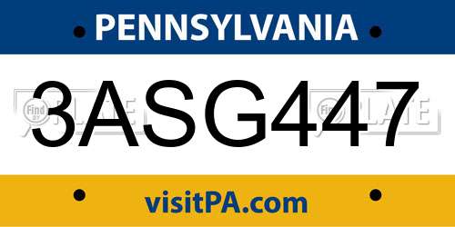 3ASG447 Pennsylvania License Plate