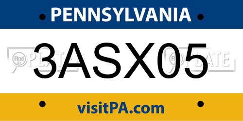 3ASX05 Pennsylvania License Plate
