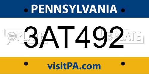 3AT492 Pennsylvania License Plate