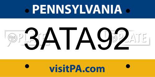 3ATA92 Pennsylvania License Plate