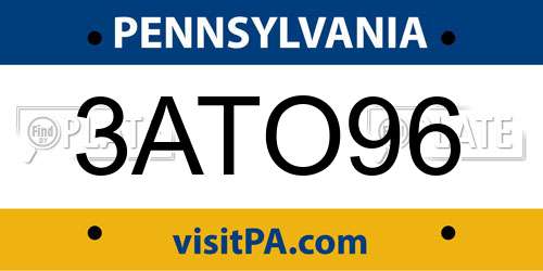 3ATO96 Pennsylvania License Plate