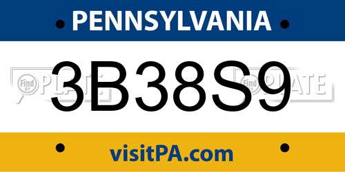 3B38S9 Pennsylvania License Plate