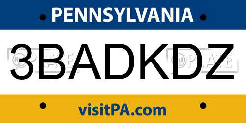 3BADKDZ Pennsylvania License Plate
