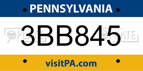 3BB845 Pennsylvania License Plate
