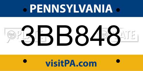 3BB848 Pennsylvania License Plate