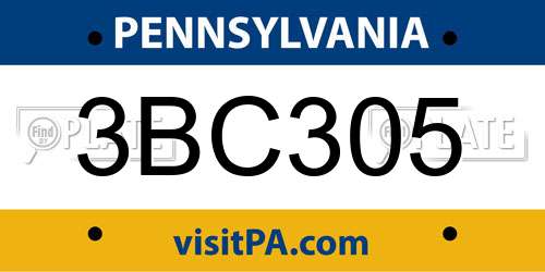 3BC305 Pennsylvania License Plate