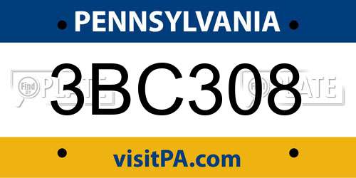 3BC308 Pennsylvania License Plate
