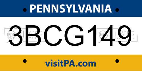 3BCG149 Pennsylvania License Plate