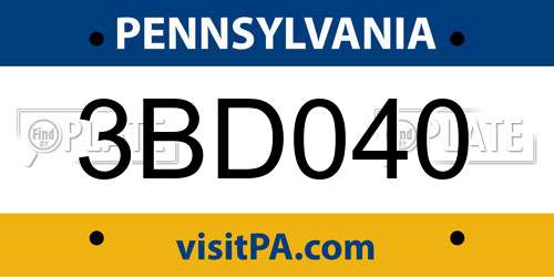 3BD040 Pennsylvania License Plate