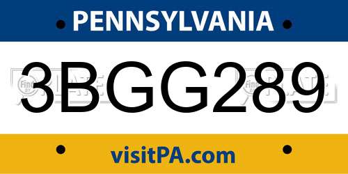 3BGG289 Pennsylvania License Plate