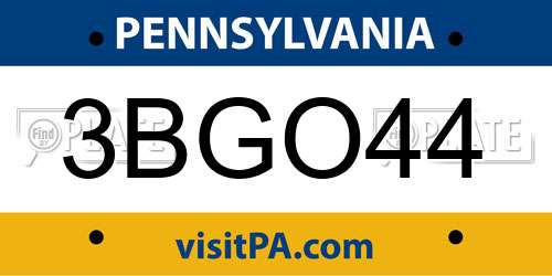 3BGO44 Pennsylvania License Plate