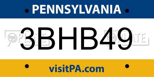3BHB49 Pennsylvania License Plate