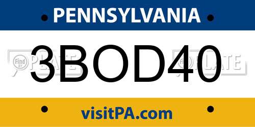 3BOD40 Pennsylvania License Plate