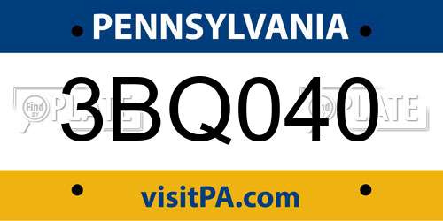3BQ040 Pennsylvania License Plate