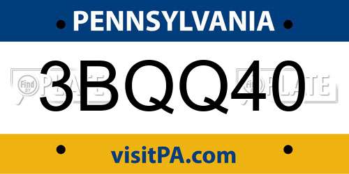 3BQQ40 Pennsylvania License Plate