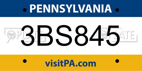 3BS845 Pennsylvania License Plate