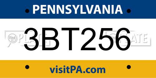 3BT256 Pennsylvania License Plate