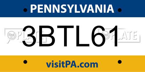3BTL61 Pennsylvania License Plate