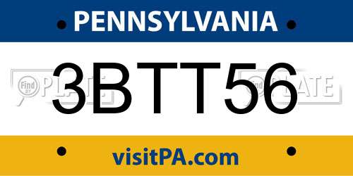 3BTT56 Pennsylvania License Plate