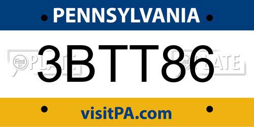 3BTT86 Pennsylvania License Plate