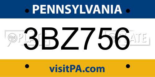 3BZ756 Pennsylvania License Plate