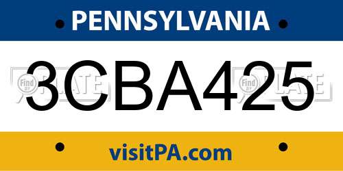 3CBA425 Pennsylvania License Plate