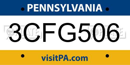 3CFG506 Pennsylvania License Plate