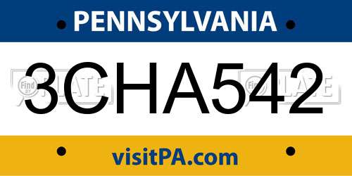 3CHA542 Pennsylvania License Plate