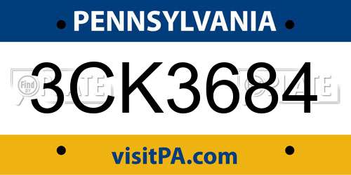 3CK3684 Pennsylvania License Plate