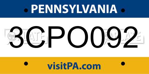 3CPO092 Pennsylvania License Plate