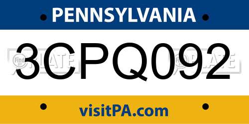 3CPQ092 Pennsylvania License Plate