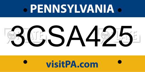 3CSA425 Pennsylvania License Plate